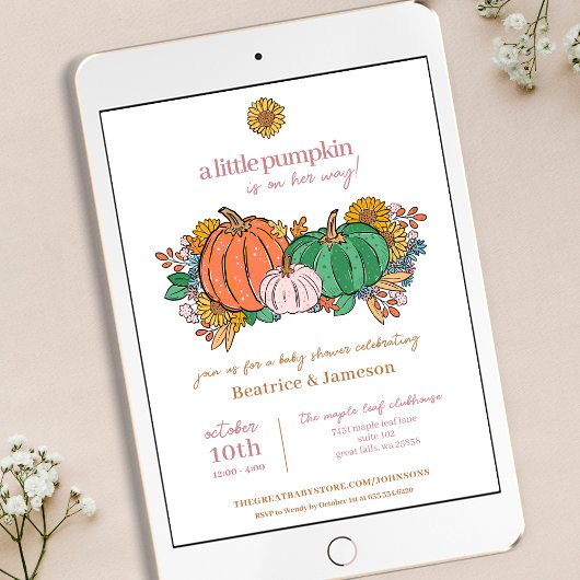 Kleine pompoen op de weg meisje Baby shower Kaart