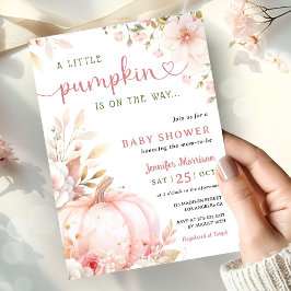 Kleine pompoen op de weg meisje Herfst Baby shower Kaart