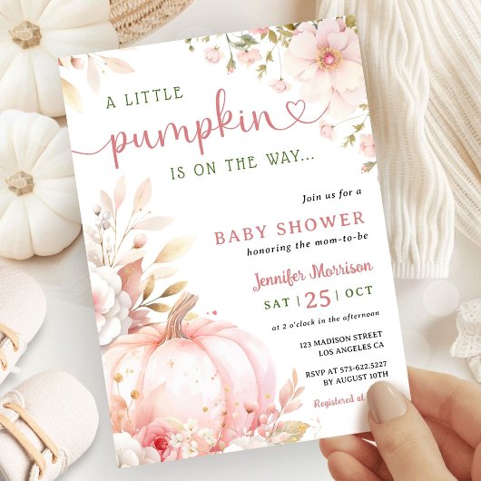Kleine pompoen op de weg meisje Herfst Baby shower Kaart
