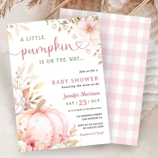 Kleine pompoen op de weg meisje Herfst Baby shower Kaart