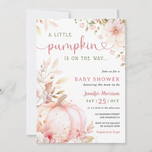 Kleine pompoen op de weg meisje Herfst Baby shower Kaart (Voorkant)