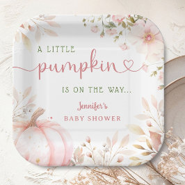 Kleine pompoen op de weg meisje Herfst Baby shower Papieren Bordje