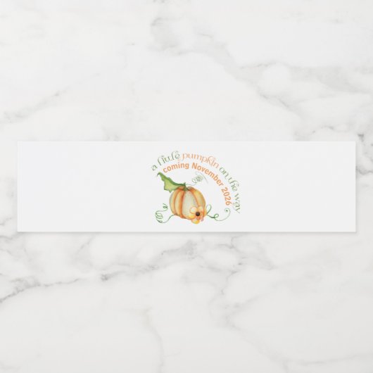 Kleine Pompoen op de Weg Neutraal Baby shower Waterfles Etiket (Enkel label)