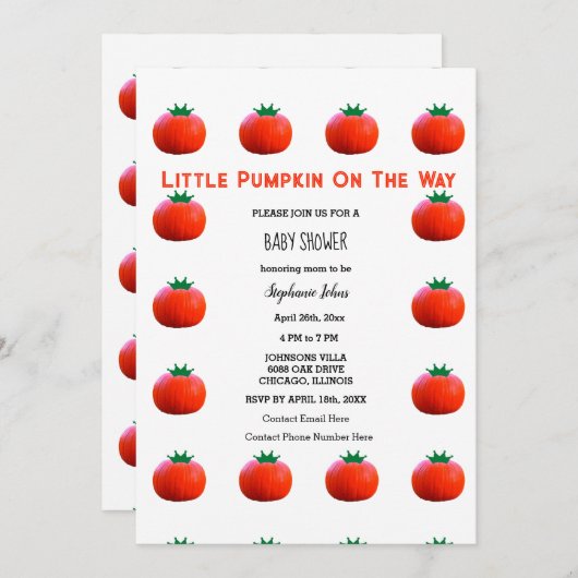 Kleine pompoen op de weg QR-code Baby shower Kaart (Voorkant / Achterkant)