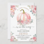 Kleine pompoen op de weg roze Herfst Baby shower Kaart (Voorkant)