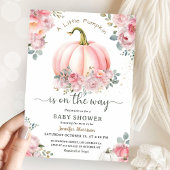 Kleine pompoen op de weg roze Herfst Baby shower Kaart