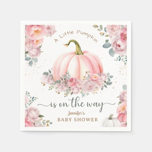 Kleine pompoen op de weg roze Herfst Baby shower Servet (Voorkant)