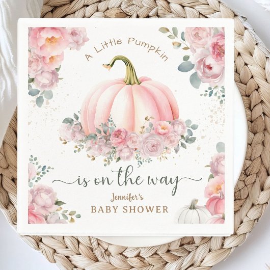 Kleine pompoen op de weg roze Herfst Baby shower Servet