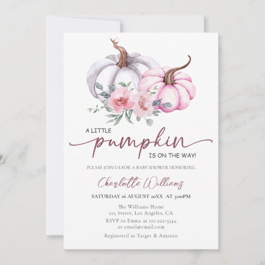 Kleine pompoen op de weg roze meisje Baby shower Kaart (Voorkant)