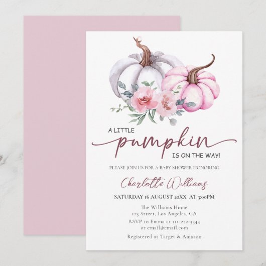 Kleine pompoen op de weg roze meisje Baby shower Kaart (Voorkant / Achterkant)