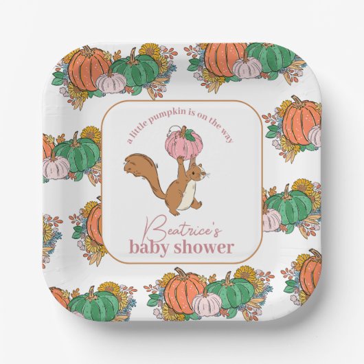 Kleine pompoen op de weg roze meisjes Baby shower Papieren Bordje (Voorkant)