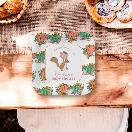 Kleine pompoen op de weg roze meisjes Baby shower Papieren Bordje