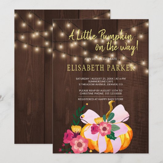 Kleine pompoen op de weg rustieke baby meisje douc kaart (Voorkant / Achterkant)