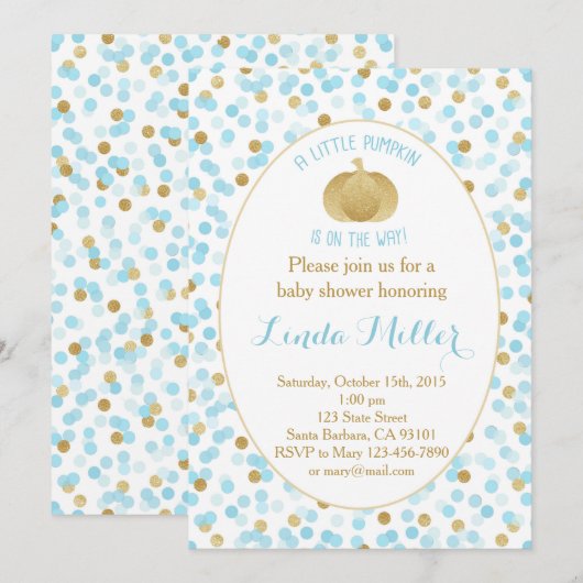 Kleine pompoen op de weg uitnodiging Blauw Goud (Voorkant / Achterkant)