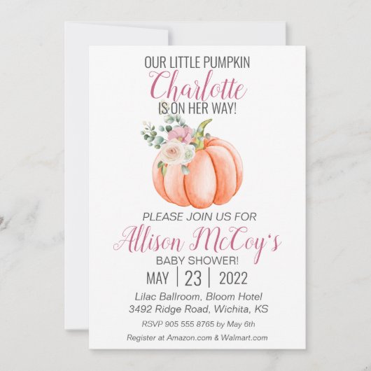 Kleine pompoen op haar manier Roze Floral Baby sho Kaart (Voorkant)