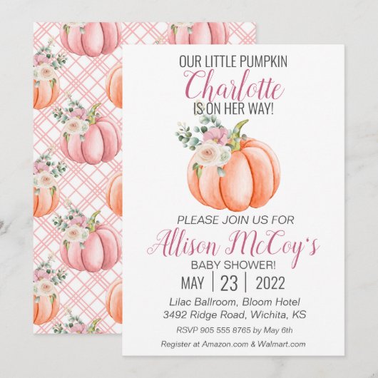 Kleine pompoen op haar manier Roze Floral Baby sho Kaart (Voorkant / Achterkant)