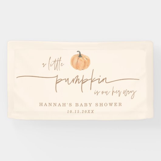 Kleine pompoen op haar weg Herfst Baby shower bann Spandoek (Horizontaal)