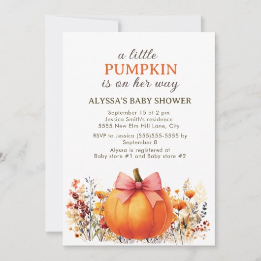 Kleine pompoen op haar weg herfst Baby shower Kaart (Voorkant)