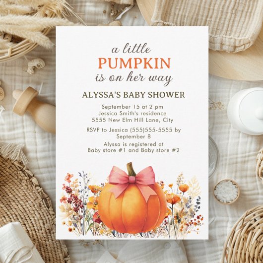 Kleine pompoen op haar weg herfst Baby shower Kaart