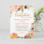 Kleine pompoen op haar weg Herfst Floral Baby show Kaart (Staand voorkant)