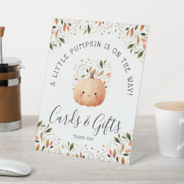 Kleine Pompoen op Weg Baby Shower Kaarten Cadeaus Reclamebord Met Voetstuk