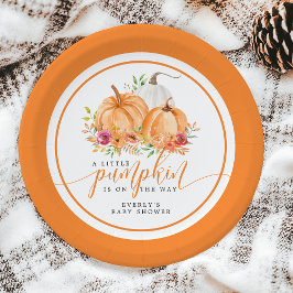 Kleine Pompoen Op Weg Herfst Bloemige Baby Shower Papieren Bordje