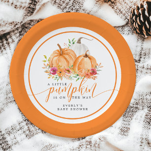 Kleine Pompoen Op Weg Herfst Bloemige Baby Shower Papieren Bordje