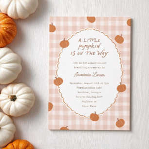 Kleine Pompoen op Weg Herfst Gingham Baby Shower Kaart