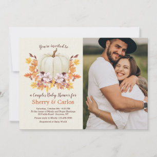 Kleine Pompoen Op Weg Koppel Baby Shower Foto Kaart