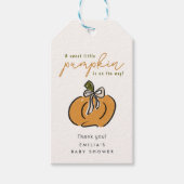 Kleine pompoen op weg naar Baby shower Dank je Cadeaulabel (Voorkant)