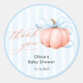 Kleine pompoen op weg naar Baby shower Dank je Ronde Sticker (Voorkant)