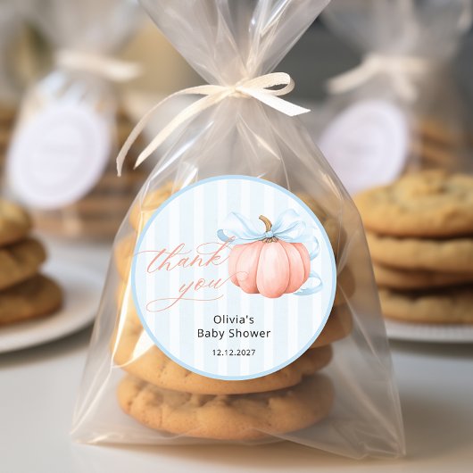 Kleine pompoen op weg naar Baby shower Dank je Ronde Sticker