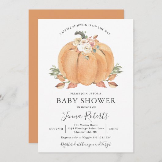 Kleine pompoen op weg naar Baby shower Kaart (Voorkant / Achterkant)