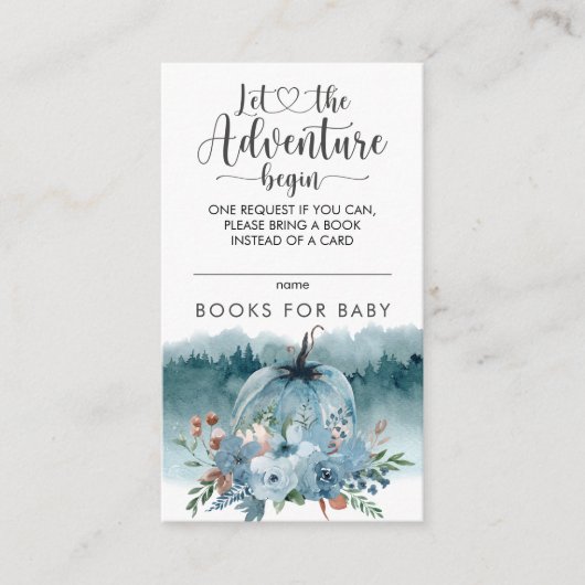 Kleine pompoen op weg naar blauwe boeken voor Baby Informatiekaartje (Voorkant)