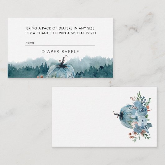 Kleine pompoen op weg naar een blauwe luieraffle informatiekaartje (Voorkant / Achterkant)