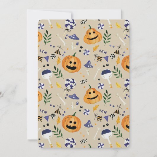 Kleine pompoen op weg naar Halloween Baby shower Kaart (Achterkant)