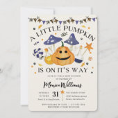 Kleine pompoen op weg naar Halloween Baby shower Kaart (Voorkant)