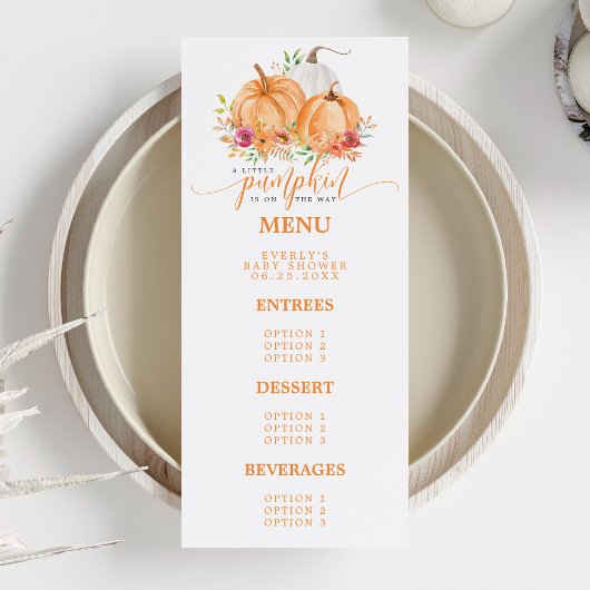 Kleine pompoen op weg naar Herfst Floral Baby show Menu