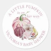 Kleine pompoen op weg naar roze Baby shower Ronde Sticker (Voorkant)