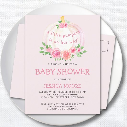 Kleine pompoen op weg naar roze Baby shower Uitnodiging Briefkaart