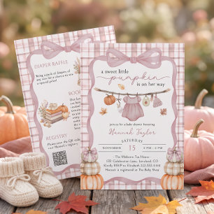 Kleine Pompoen op Weg Roze Strik Baby Shower Kaart