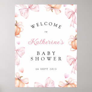 Kleine Pompoen op Weg Roze Strik Baby Shower Poster