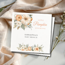 Kleine Pompoen Oranje Witte Bloemige Baby Shower Servet