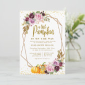 kleine pompoen paarse florale baby shower kaart (Staand voorkant)