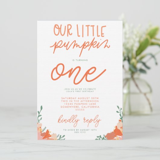 KLEINE POMPOEN PARTY INVITE KAART (Staand voorkant)