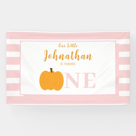 Kleine pompoen pastel roze eerste verjaardag spandoek (Horizontaal)