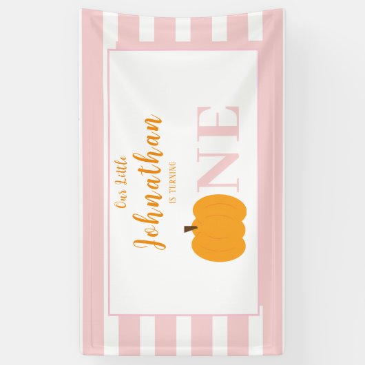 Kleine pompoen pastel roze eerste verjaardag spandoek (Verticaal)