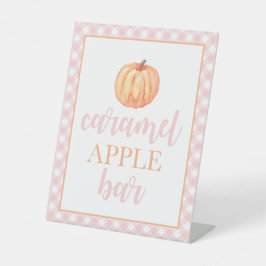 Kleine Pompoen Pastel Roze Herfst Verjaardag Eet P Reclamebord Met Voetstuk