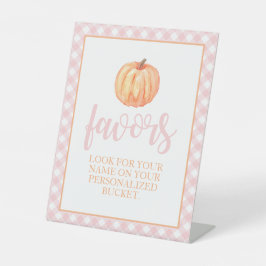 Kleine Pompoen Pastel Roze Herfst Verjaardag Favor Reclamebord Met Voetstuk