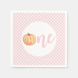 Kleine pompoen pastel roze ruit eerste verjaardag servet